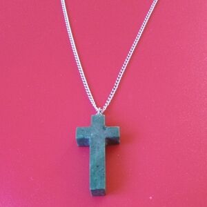 Vintage Green Gemstone Cross Pendant Necklace